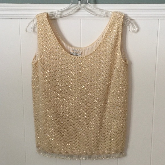 Cyn Les Hand Beaded Cream Sleeveless Top - Picture 1 of 2